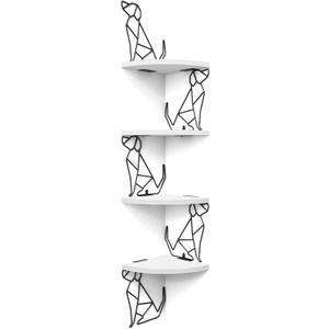 Alsonerbay White Corner Shelf Wall Mount, 4 Tier Floating Shelf for Wall Storage, Rustic Wood Shelves for Bedroom, Living Room, Bathroom, Entryway, Garage (Dog Shaped)