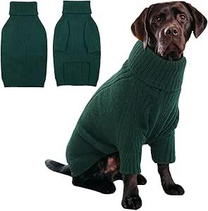 IECOii XXL Dog Sweater,Thermal Knit Big Dog Sweater Christmas,Pet Turtleneck Doggy Sweatshirt for Extra Large Dogs Boy Girl,Stretchy Large Dogs Cold Weather Outfit Pitbull Clothes (Green, Medium)