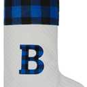 LUBOT Initial Monogram Christmas Stocking Letters 20" Personalized Custom Name Xmas Family Stockings Embroidery Large Buffalo Plaid Rustic/Farmhouse/Country Fireplace Decor Blue Letters B