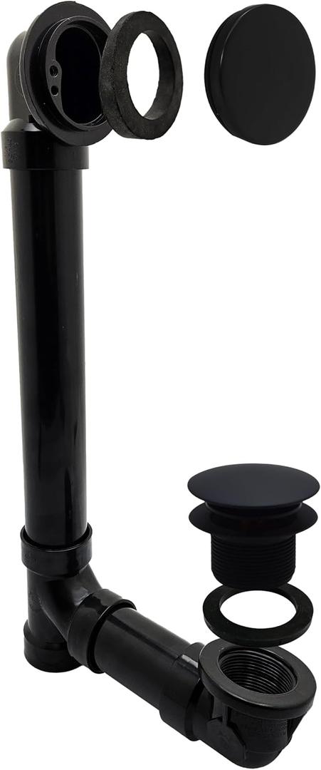 Westbrass 493144H-62 12" & 4" Bath Waste & Overflow Assembly with Tip-Toe Drain Plug and Illusionary Faceplate-SCH. 40 ABS Pipe, 1-Pack, Matte Black