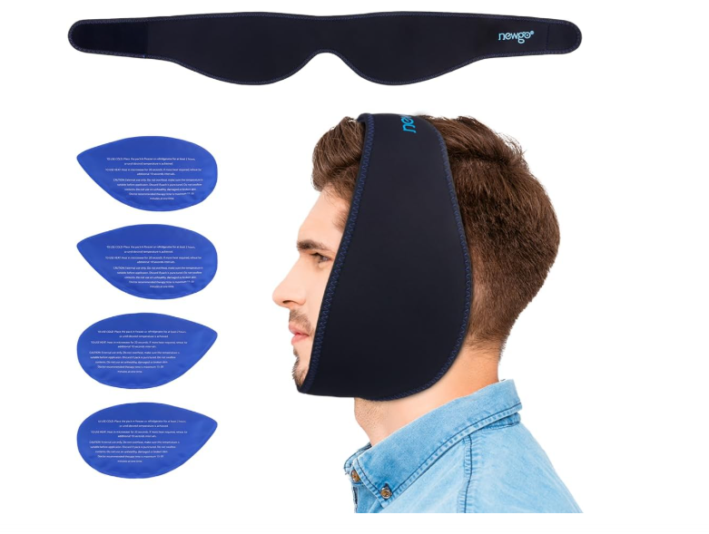 NEWGO Wisdom Teeth Ice Pack Head Wrap for Face Oral Surgery, Jaw Ice Pack for Face with 4 Hot Cold Gel Pack for TMJ, Tooth Extraction, Tonsillectomy Recovery