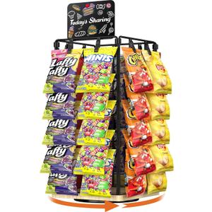 OFUSUY Chip Rack Display Stand, 5 Tiers 40 Clips Display Stand Easy Installation, 360Rotating Wooden Base Chip Bag Holder for Concession Stand, Snack Organizer for Christmas Party, Retail