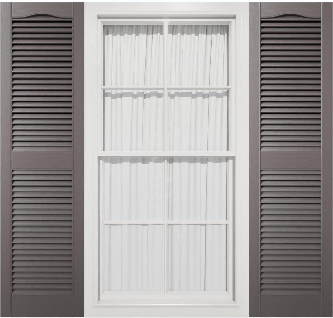 14 1/2"W x 48"H Mid-America Vinyl, Standard Size Cathedral Top Center Mullion, Open Louver Shutter, w/Installation Shutter-Lok's & Matching Screws (Per Pair), 010 - Musket Brown