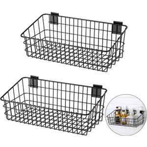 Yaocom 2 Pcs Slatwall Baskets for Slatwall,15.8 Inch Width Metal Heavy Duty Wire Mounted Hanging Basket Storage Display Basket for Retail,Garage,Office,Sports,Toys,and More,Black