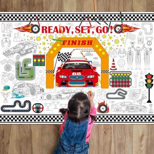 Race Car Large Coloring Poster Giant Racing Car Activity Drawing Paper Coloring Tablecloth DIY Wheels Theme Game Poster Book Table Cover Truck Kids Art Craft Home Classroom Birthday Party Decorations