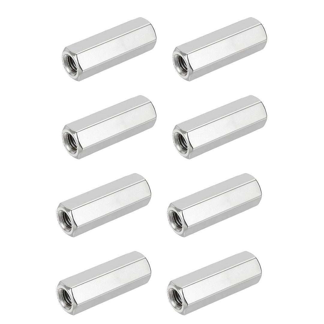 Hex Coupling Nuts, M10 x 1.0-Pitch UNF 30mm/1.18" Length, 8 Pack 304 Stainless Steel Rod Coupling Nut for Threaded Rods & Studs