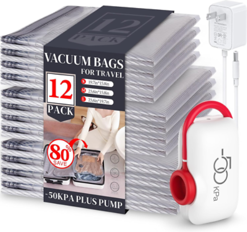 12 Pack Travel Vacuum Storage Bags with Electric Pump for Luggage Compression