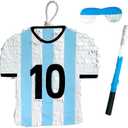 APINATA4U 17.5" Soccer Jersey Large Pinata – White & Blue Party Decoration | Soccer-Themed Birthday Supplies with Stick & Blindfold | Fun Futbol Sports Ball Hanging Pinata Game