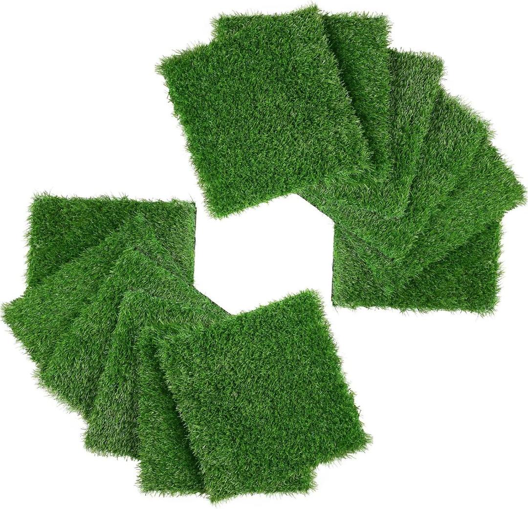Size: 12"x12", Set of 11, 
XLX TURF Sqaure Artificial Grass Placemats 12 x 12 Inch Green Grass Table Centerpiece Golf Themed Party Decorations, DIY Crafts