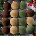 24 Pcs 3.15Inches Velvet Christmas Ball Ornaments, Shatterproof Brown Khaki Green Flocked Bulbs Decorations Set, Retro Decorative Hanging Plastic Ornaments for Xmas Tree Holiday Party Dcor