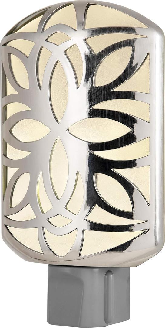 GE Decorative LED Night Light, Plug-In with Dusk-to-Dawn Sensor, Warm White, Ideal for Living Room, Bedroom, Nursery, Kitchen, or Bathroom, Brushed Nickel 11314