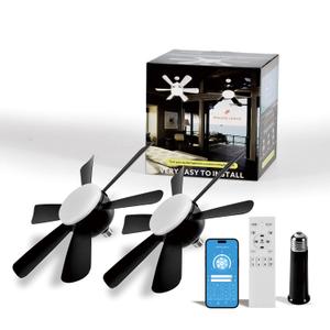 Superyofo 2Pack Socket Fan LED Ceiling Lights,18inch APP Control E26 Fans Bulb with Remote & Dimmable LED Ceiling Fan Lights,3Color 3000K-6500K,1800LM Fan Light Bulb Screw in Ceiling (Black)