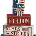 CroBlissful 4 Pcs 4th of July Decorations Patriotic Memorial Day Tabletop Decorations Red White Blue Table Centerpieces Sign for Office Tiered Tray Home Shelf 250th Anniversary(Freedom)