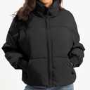 PABOPKOBI Women's Winter Coat Puffer Jacket, Quilted Down Cropped Lightweight without Hood for Snow Warm (Large, Black)