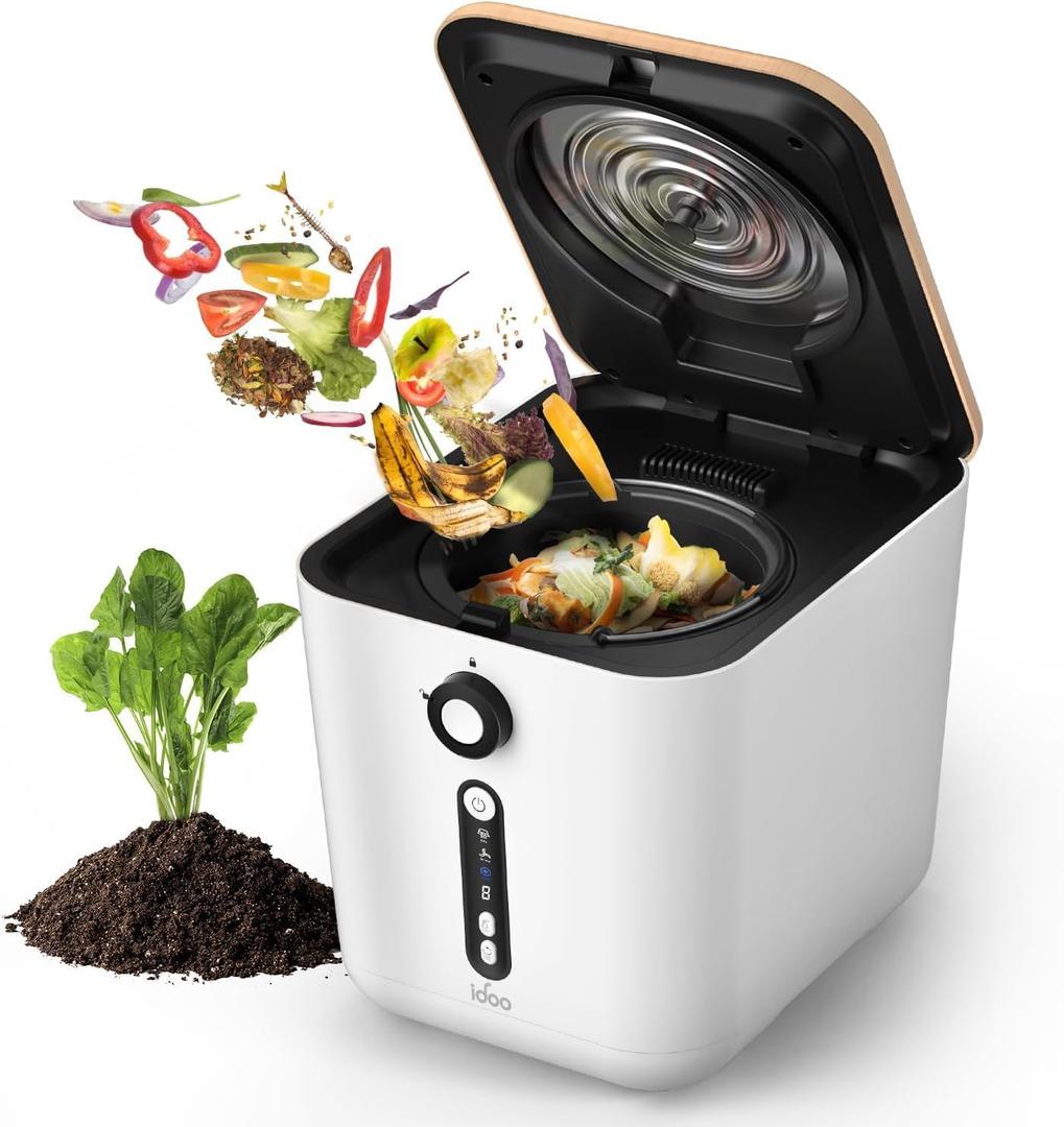 iDOO Compost Bin, Electric Composter for Kitchen Countertop, 3L Smart Mill Composter Kitchen Bin, for Mom, Auto Home Compost Machine Odorless, Turn Waste to Pre-Compost for Plants (White)