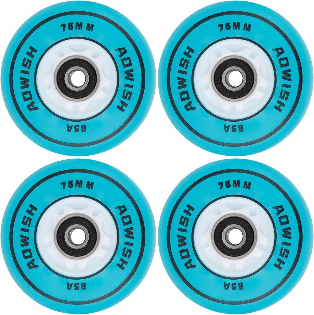 Light Up Inline Skate Wheels, LED Roller Skate Wheels, Flash Luminous Roller Blade Replacement Wheel w/Bearings ABEC-9, 80mm 76mm 72mm, 4-Pack (Blue, 80mm)