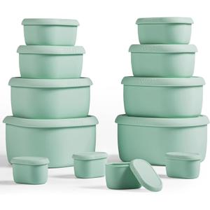 ISSEVE 12Pcs/Set Nesting Silicone Food Storage Containers with Lids, BPA Free Reusable Meal Prep Silicone Containers Airtight, Freezer Dishwasher Safe (33.8oz, 20oz, 10oz, 6.7oz, 1.3oz) (Green)