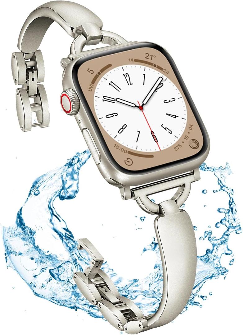 Gold Stainless Steel Band Compatible Apple Watch Slim Starlight Bracelet Women 38mm 40mm 41mm 46mm 42mm 44mm 45mm 49mm.Jullstar Dressy Bling Silver Leopard Thin Metal Bangle for iphone Watch Wristband Series Ultra 11 10 9 8 7 6 5 4 SE 3 2 1