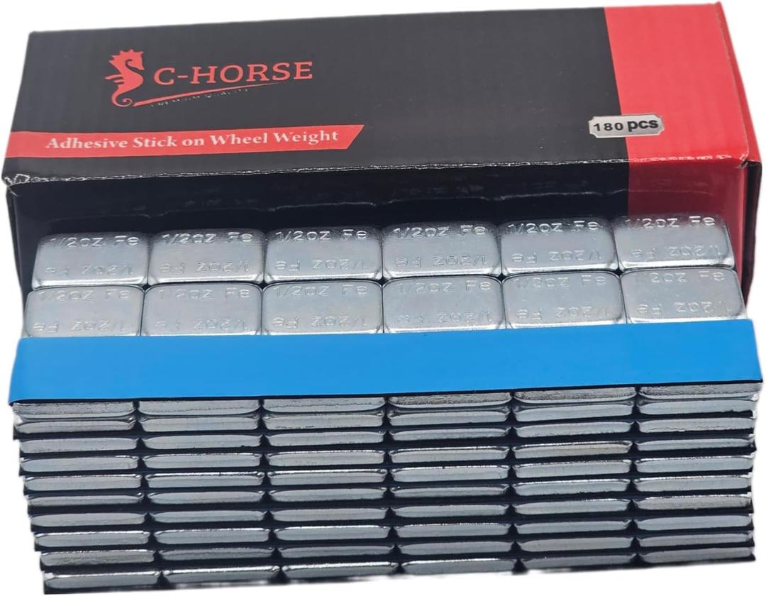 C-HORSE 180 Pcs, 0.50 oz 1/2 oz, Zinc Adhesive Stick On Wheel Weights, Blue Adhesive Easy Peel Tape (0.50 Oz, Zinc, 1 Box, 180 Pcs) Wheel Weights Stick On Wheels