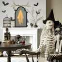 Halloween Hologram Ghost Mirror with Creepy Eyes Night Light,Halloween Ghostmirror Spooky Halloween Haunted House Decor,Black Wood Frame (S)