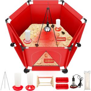 Chicks Brooder Box for Chicken Starter KitIncludes Heat Lamp, Chick Feeder and Waterer Set, Perch & Sawdust for Up to 30 Baby Chicks, Ducklings & QuailComplete Poultry Brooder Set