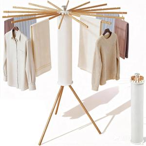 Clothes Drying Rack Tripod, Floor Standing Laundry Drying Rack, Portable & Foldable with 16 Wooden Poles Space-Saving Drying Rack for Laundry, Retractable Collapsible for Balcony Bedroom