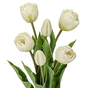 DILATATA 6 Pcs Artificial Tulips Flowers Cream Real Touch Fake Latex Tulips Flowers for Mother's Day 14" Faux Tulips Faux Flowers for Vase Centerpieces Home Wedding Bouquet