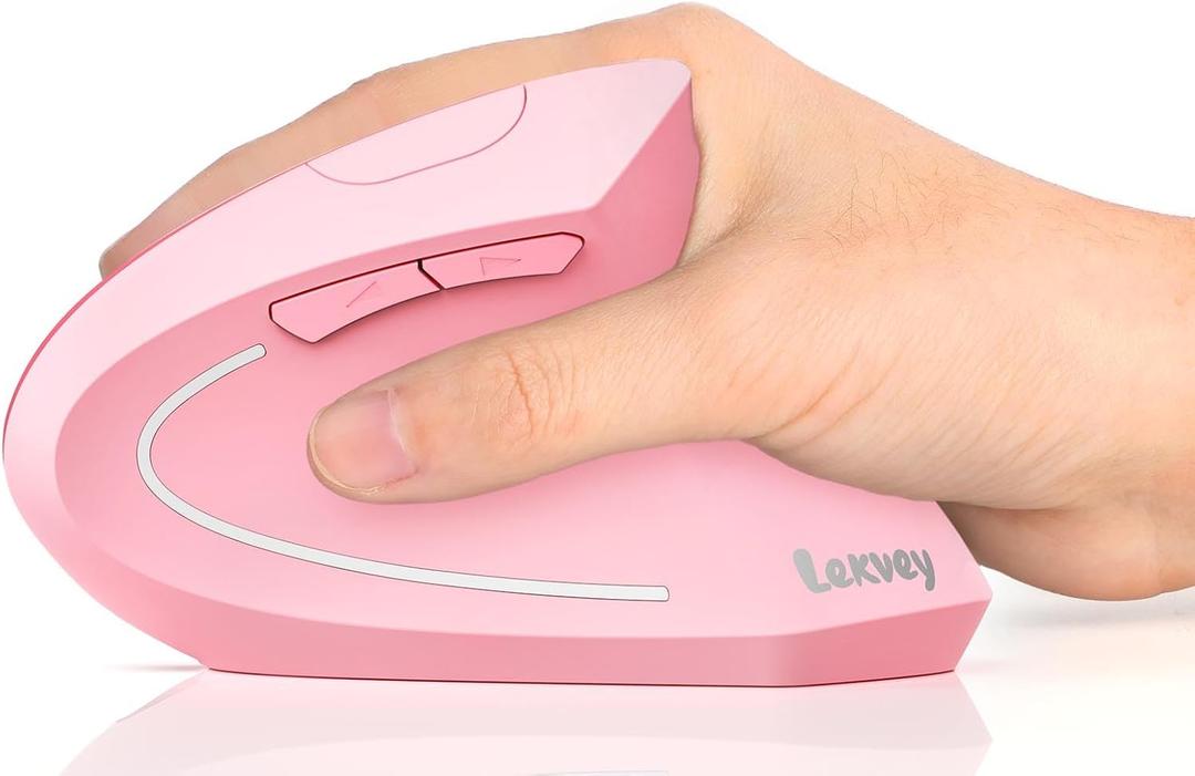 Lekvey Ergonomic Mouse, Vertical Wireless Mouse, Rechargeable 2.4 GHz USB Optical Carpal Tunnel Mice : 800/1200 / 1600 DPI, 6 Buttons, for Laptop, PC, Mac, Computer, Desktop, Notebook etc, Pink