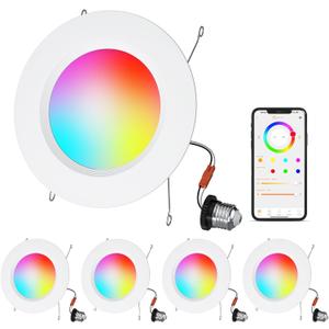 Smart Recessed Lighting, 5/6 inch, Compatible with Alexa, Smart LED Downlight, 13W 1050LM Led Lights, Smart Can Lights Multicolor APP Dimmable, 4-Pack (RGB+CCT 4Pack)