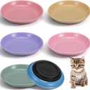 6 Pack Ceramic Cat Food Bowls, Non-Slip Shallow Cat Dishes with Silicone Base, Whisker Friendly Pet Bowls for Indoor Cats, Kittens, and Small Dogs, Multicolor