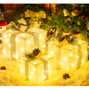 3 pack st patricks day decorations Lighted Gift Boxes - 65 LED Pre-Lit, Plug-in Light Up Presents Box - Decor for Christma Tree, Indoor Outdoor Home,Yard, Lawn - Ideal for Valentines, Holiday, Party, Anniversary