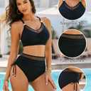 Blooming Jelly Women High Waisted Bikini Sets Tummy Control Swimsuits Modest Mesh Metal Crisscross Back Bathing Suit (Black, S)