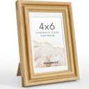 4x6 Picture Frame with Mat Adaptable Display Size for 3.5x5, Natural Solid Oak Wood Frame, HD Tempered Glass, Mortise and Tenon Nail Free Joint, Table-top or Wall Display, Horizontally & Vertically
