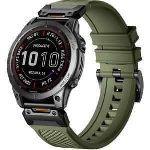 Bandletic Compatible with Garmin Fenix 6 Band - for Fenix 8 7 Band/Fenix 5 Watch Band, 22mm Quick Fit Silicone Rubber Strap for Fenix 7 6 Pro/5 Plus/Forerunner 965/945/Epix Pro Gen 2 47mm/Quatix 7 (Army Green)