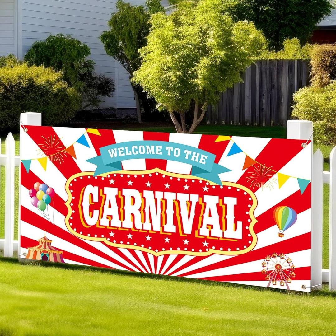 Welcome to the Carnival Banner Carnival Decorations Circus Party Supplies Background for Circus Theme Party Decorations Birthday, 71 x 35 Inch(Vintage Scroll)