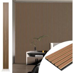 Art3d 4pcs-107 x 8in Slat Acoustic Panel for Wall and Ceiling, 3D Fluted Sound Absorbing Panel with Wood Finish, Walnut