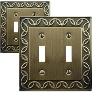 Double Toggle Light Switch Cover NovaBloom Metal Wall Plate, 2-Pack Antique Brass 2 Gang, Light Switch Cover Decorative Wallplate, Durable