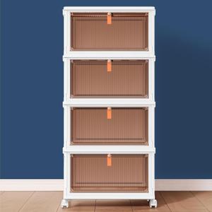 4 Tier Plastic Storage Bins and Boxes Organizer - Stackable with Lids for Bedroom, Living Room, Kitchen, Office - Foldable Containers (23Qt 4-Tier, White)