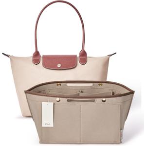 ZTUJO Purse Organizer Insert For Le Pliage, Compatible with Longchamp Le Pliage Shoulder Bag S/L, Top Handle S/MEnergy S/L, Xtra S, Longchamp Organizer Insert (Beige, Large)