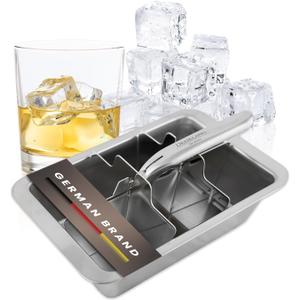 18/8 Stainless Steel XXL Ice Cube Tray with Lever Insert for Easy Release | Polished, Food-Safe & Durable | Perfect for Whiskey & Long Drinks | Alternative to Ice Stones