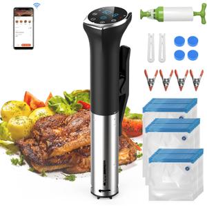 Hobsir Sous Vide Cooker Kit, 1100W Sous Vide Machine with LED, Wifi App Control, Timer, Silence Stainless Steel Immersion Circulator Slow Cooking Machine Sous-vide Kit (MZJ Sous Vide Kit)
