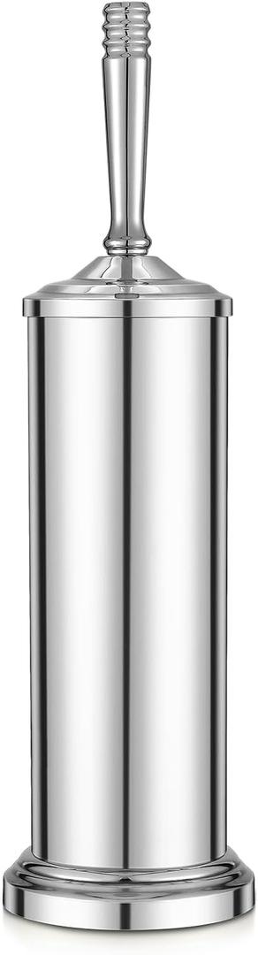 Chrome Toilet Brush and Holder Set, Stainless Steel Toilet Brush for Bathroom,Heavy Duty Toilet Bowl Brush and Holder,Deep Cleaning Modern Toilet Cleaner Brush -Space Saving, Covered Brush