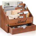 Wood Mail Organizer Countertop, Desktop Mail Organizer with 4 Compartments and Drawer, Mail Holder File Organizer Wall Mount, Desk Accessories & Workspace Organizers, File Paper Holder