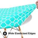 Smiry Round Picnic Tablecloth, Waterproof Elastic Fitted Table Covers for 57" - 68" Tables, Wipeable Flannel Backed Vinyl Tablecloths for Camping, Indoor, Outdoor, Teal & White