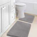 H.VERSAILTEX Bath Mat Memory Foam Set Bathroom Rug Set Flannel Velvety Bath Mat Luxury Extra Soft and Absorbent Non Slip Rugs for Bathroom/Bedroom Washable (Curved Set 20"x 32" Plus 20"x 20"U, Grey)