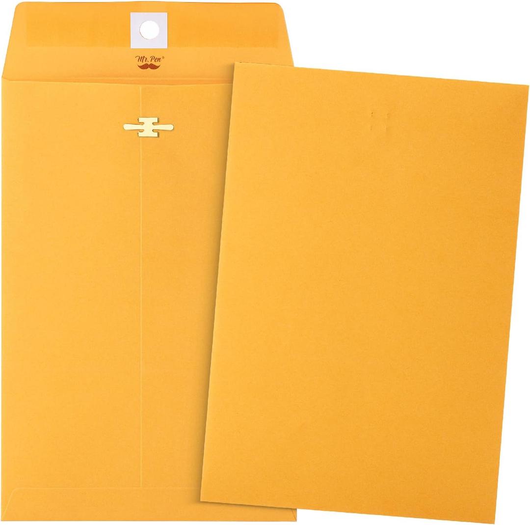 Mr. Pen- Clasp Envelopes, 25 Pack, 6" x 9", Brown Kraft, Brown Envelopes