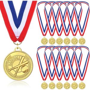 12 Pieces Gold Medals for Awards - Winner Medal Metal with Neck Ribbon Prizes for Kids, Adults, Sports Day, Spelling Bees, Competitions, Party, 2 Inches (Baseball)