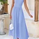 PRETTYGARDEN Women's 2025 Summer Casual Long Dresses Cap Sleeve Patchwork A Line Flowy Modest Elegant Homecoming Maxi Dress (Blue, XL)