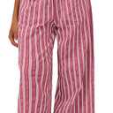Acelitt Women Casual Drawstring Elastic Waist Loose Wide Leg Striped Pants with Pockets,  (Large)
