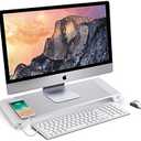 PG Desktop monitor stand with 4 USB charging ports - Convenient keyboard organiser and monitor raising stand for laptops, TVs, printers, fax machines and computers - Convenient desktop organiser